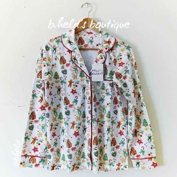 Roller Rabbit Gingerbread Party Long Sleeve Polo Pajamas in Multi Size Small NWT - Picture 2 of 15